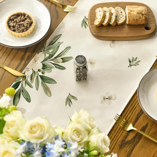 Cross Olive Leaves Spring Table Runner,Seasonal Summer Easter Kitchen Dining Table Decoration for Home Party Decor 13x72 Inch {4}