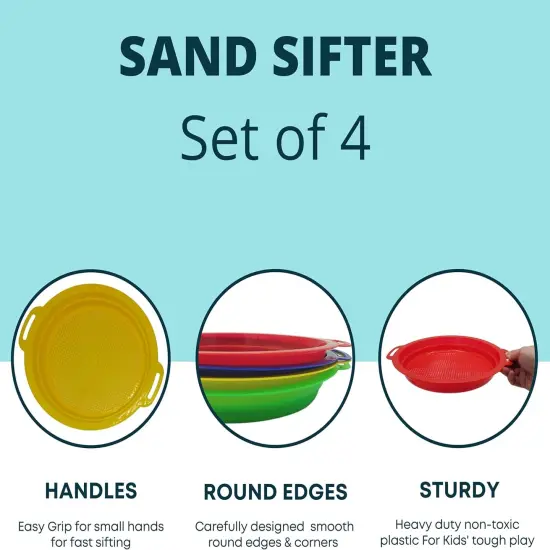 4E's Novelty 4 Pack Sand Sifter &ndash; 8.75" Sandbox Toys, Kids Sand Toys, Rock Strainer {5}