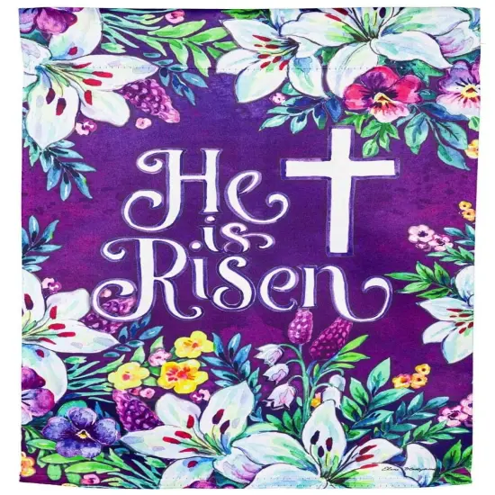Easter Cross Spring Flowers 2 Sided Garden Flag {1}