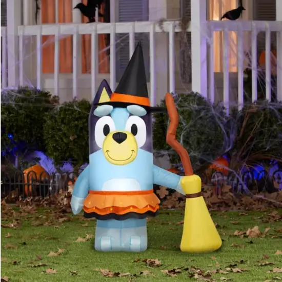 3.5' Gemmy Airblown Inflatable Halloween Bluey In Witch Costume Holding Broom Yard Decoration 553437 {2}