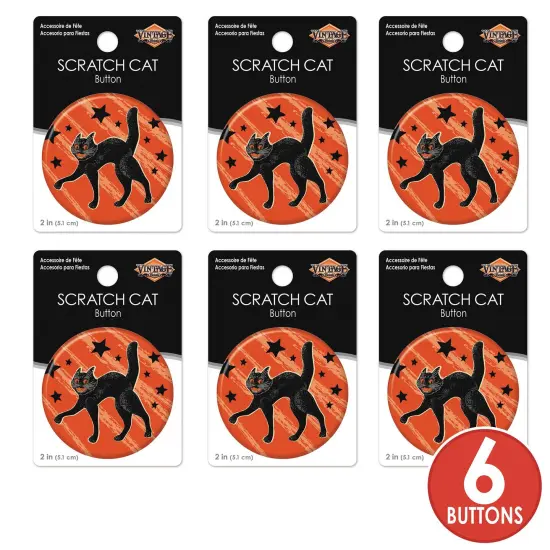 6 Pack Bulk Vintage Halloween Scratch Cat Button {5}