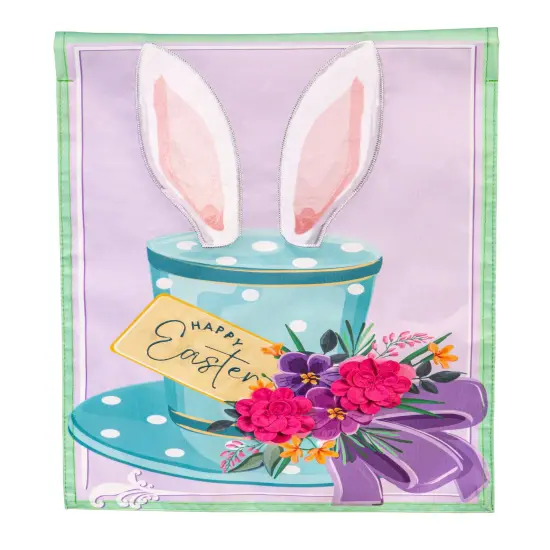 Happy Easter Floral Hat Garden Flag 2 Sided {1}