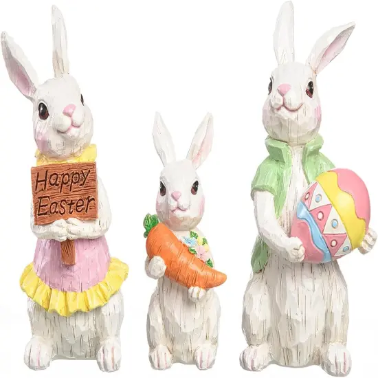 3PCS Easter Gnomes Resin Bunny Statues Decorations for Home Funny Rabbit Spring Summer Table Figurines {1}