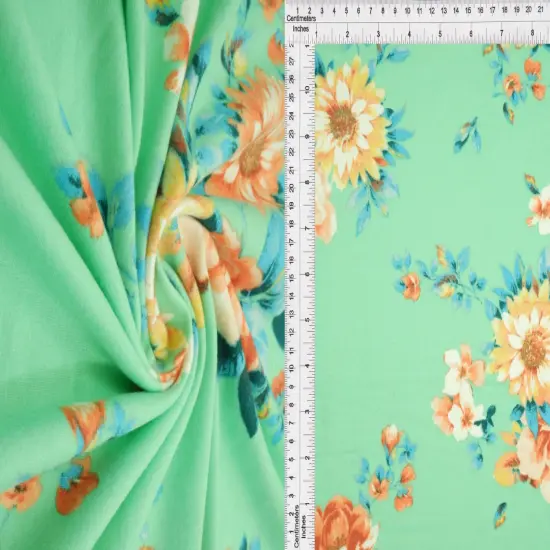 DTY Brushed Floral Print Fabric 1 Yard Soft Stretch Flowy Texture 58/60" Wide IVORY {4}