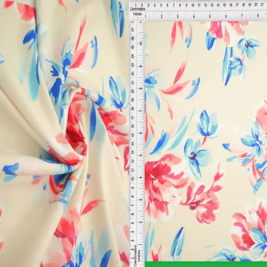 1 Yard DTY Floral Digital Print Fabric, 180 GSM Polyester Spandex Blend 58/60" Width BLUE LT. {6}