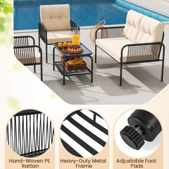 Costway 8 PCS Patio Furniture Set with Loveseat Tempered Glass Coffee Table & Soft Cushions {6}