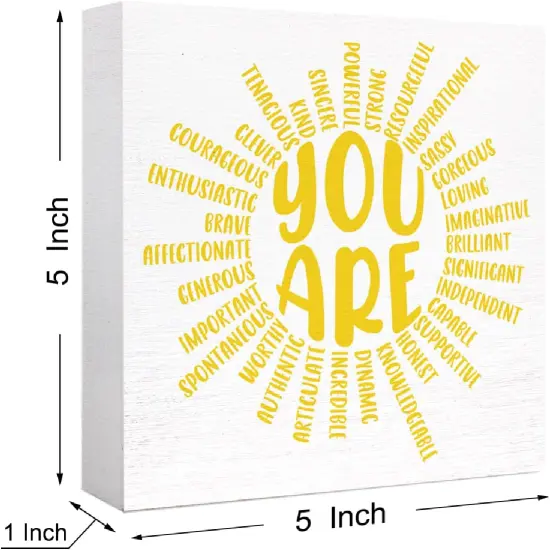 Inspirational Summer Tabletop Decor Wood Box Sign Motivational Quote Desk D&eacute;cor for Home Office Bedroom Table D&eacute;cor 5"X5"X1" {2}