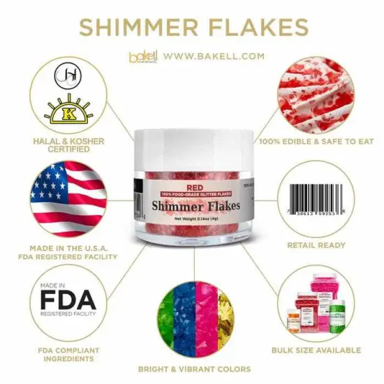 Red Edible Shimmer Flakes 4 Gram Jar {4}