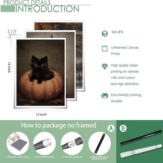 6 Pieces Vintage Halloween Canvas Wall Art - 12x16 Inches {5}