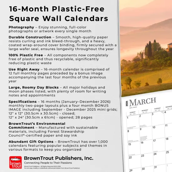 Italy | 2026 12 x 24 Inch (Hanging) Monthly Square Wall Calendar | Plastic-Free {6}