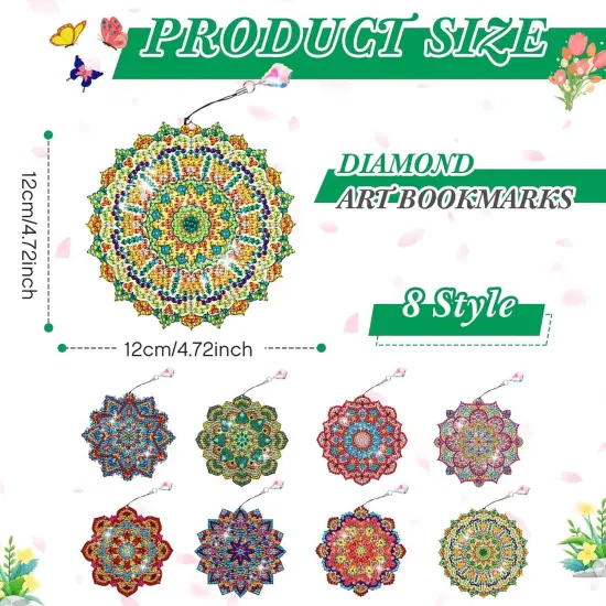 8 Pcs Bookmarks Mandala Diamond Painting Kits for Adults {3}