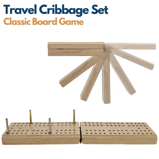 WE Games Mini Travel Cribbage Board - Wood, Folding 2 Player Board with Metal Pegs {4}
