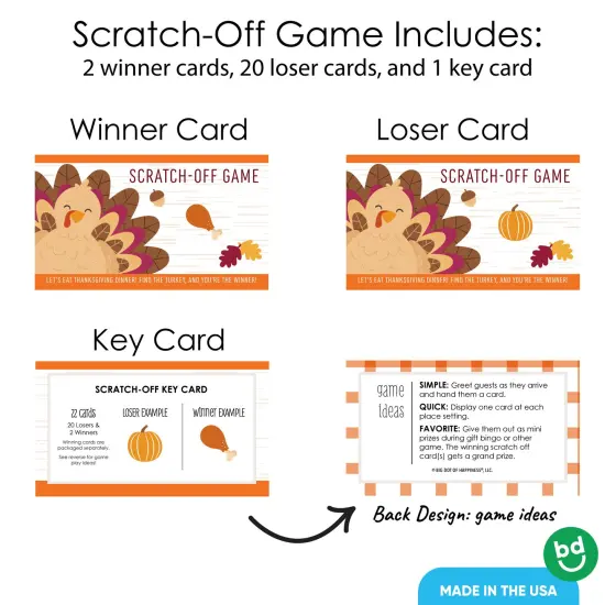 Big Dot of Happiness Fall Turkey Scratchers, Fun Happy Thanksgiving Dinner Party Family-Friendly Activity, Party Game Scratch Off Cards - 22 Count {5}
