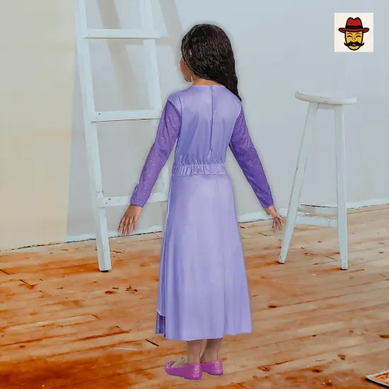 Girls Classic Disney Wish Asha Costume, Light Purple Dress Glitter Sleeves Toddler Outfit {4}