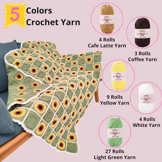 Crochet Sunflower Blanket Kit for Beginners {6}