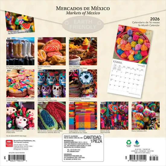 Mercados de Mexico | Markets of Mexico | 2026 12 x 24 Inch (Hanging) Monthly Square Wall Calendar | English/Spanish Bilingual | Plastic-Free {2}