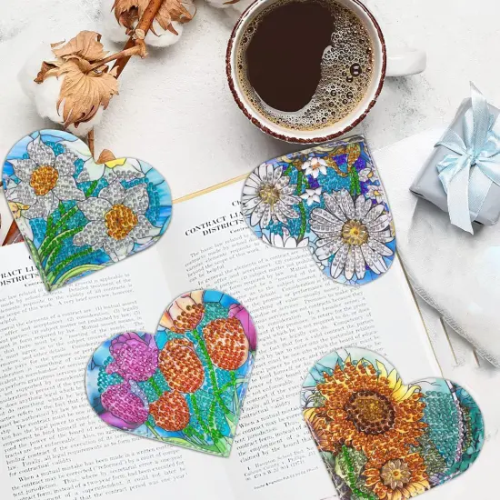 4 Pcs Diamond Painting Bookmark Kits(Heart Flower) {5}