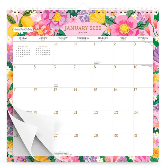 Bonnie Marcus OFFICIAL | 2026 12 x 12 Inch (Hanging) Monthly Square Wire-O Calendar | Sticker Sheet | English/French Bilingual {2}