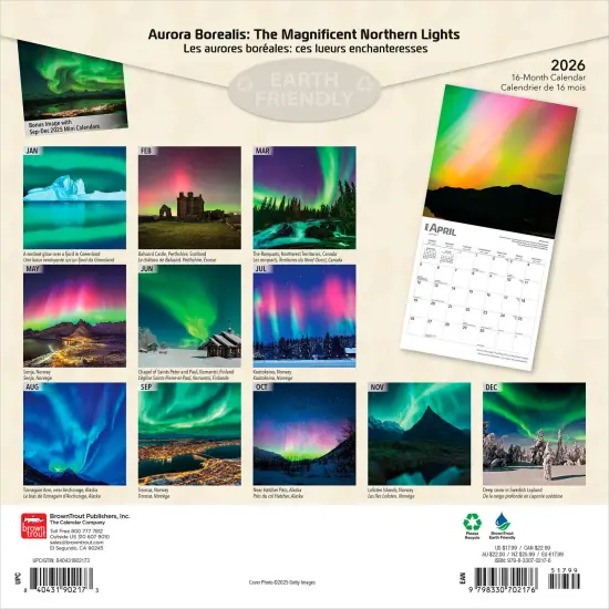 Aurora Borealis | 2026 12 x 24 Inch (Hanging) Monthly Square Wall Calendar | Foil Stamped Cover | English/French Bilingual | Plastic-Free {2}