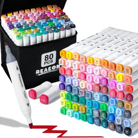 80 Colors Fine & Chisel Dual Tip Marker Set {1}