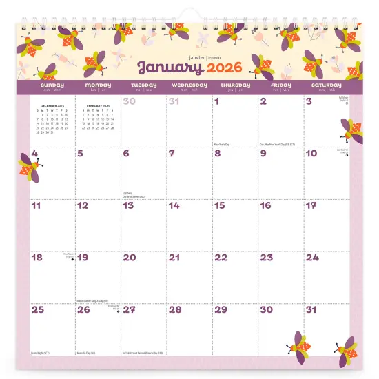 Busy Bees | 2026 12 x 12 Inch (Hanging) Monthly Square Wire-O Calendar | Sticker Sheet {1}