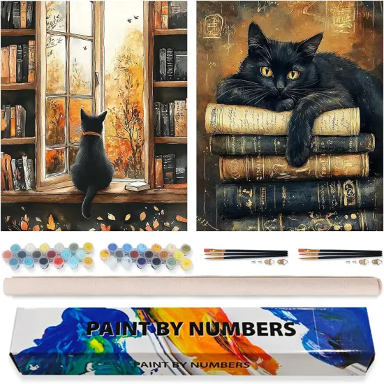 2 Pack Black Cat Paint by Numbers Kit - 16x20 Inch {1}