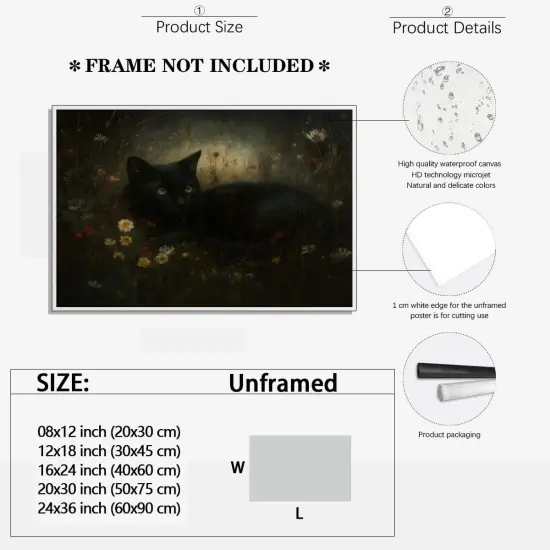 Halloween Black Cat Wall Art Decor - 12x18 Inch (Unframed) {2}