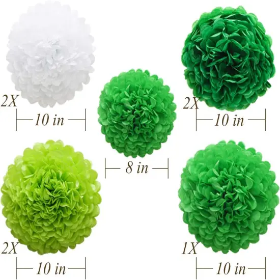 Green Hanging Paper Party Decorations, Round Paper Fans Set Paper Pom Poms Flowers for Birthday Wedding Graduation Baby Shower Events Accessories {3}