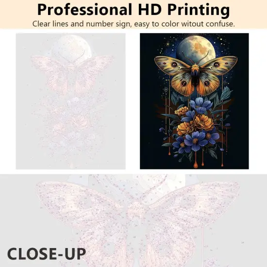 DIY Paint by Numbers Butterfly with Moon Stars Paint by Number for Adults Beginner with Paintbrushes Floral Moon Painting by Numbers Kits on Canvas Art Crafts, 16"x20"(Frameless) {5}