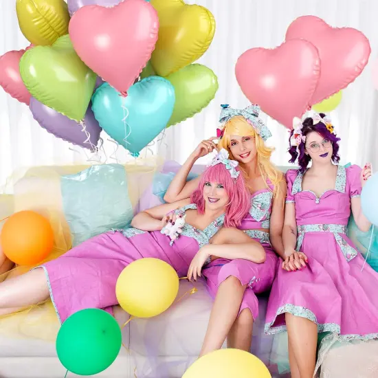 Pastel Heart Balloons, 10 Pcs Macaron Heart Shape - 18inch Pastel Pink Purple Green Teal Yellow Foil Valentines Balloons for Kids Candy Birthday Wedding Baby Shower Decoration {4}