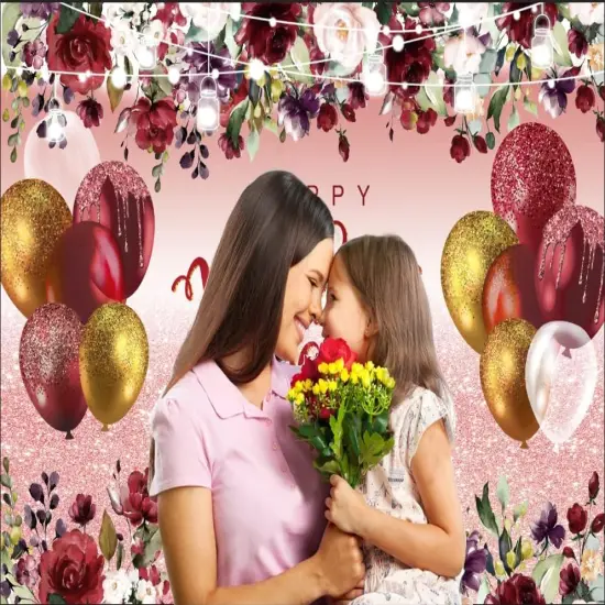 7X5ft Mother's Day Background Flowers Balloons Party Background Mothers Day Party Decoration Banner Happy Mother's Day Background CY-222 {3}