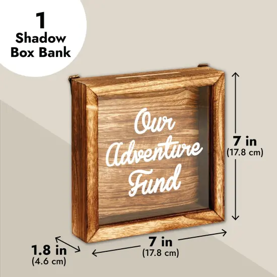 Our Adventure Fund, Vacation Shadow Box for Weddings, Honeymoon Savings Piggy Bank for Adults (7 x 7 Inches) Brown {3}