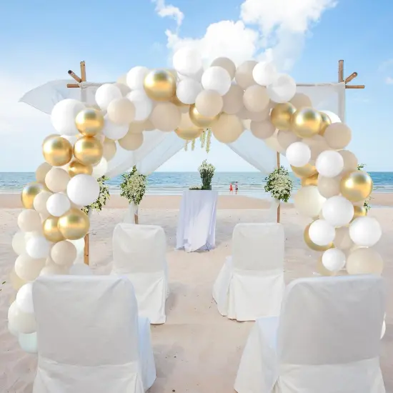 White Sand Gold Balloons Garland Arch Kit 60pcs 12inch Sand White and Metallic Gold Balloon Kit for Birthday Anniversary Celebrations and Boho Wedding Party {2}
