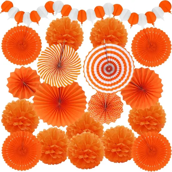 Orange Party Decorations, Papar Fans Pompoms Fans Garlands for Halloween Birthday Bridal Baby Shower Wedding Graduation Spring Festival Party Decorations {1}