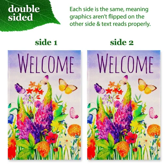 G128 Combo Pack Garden Flag Stand Black 36x16IN & Garden Flag Spring Floral Butterfly Welcome Printed 12x18IN Double Sided Yard Garden Lawn Decoration {5}