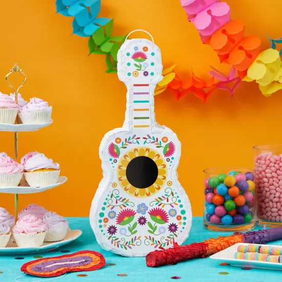 3-Piece Floral Guitar Pinata Bundle with Stick and Blindfold for Cinco de Mayo, Kids Birthday Party (7.5 x 3 x 16.5 In) Multicolor {2}