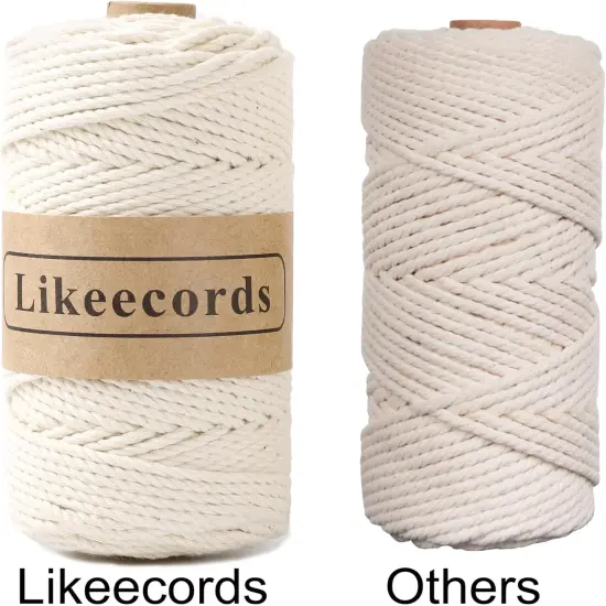 Cotton Macrame Cord, 3mm x 100m, 3 Strand Twisted, Macrame Rope & String for Craft, Knitting, Plant Hangers, Wedding & Christmas Decor (Natural White) {3}