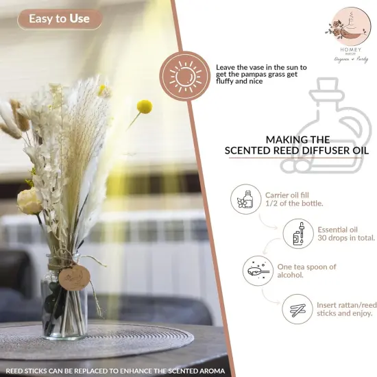 Homey Breeze Natural Dried Pampas Grass (Glass Vase Included) 15 Inches 23 Pcs 10 Styles Included, Small Pampas Dried Flower Arrangement {4}