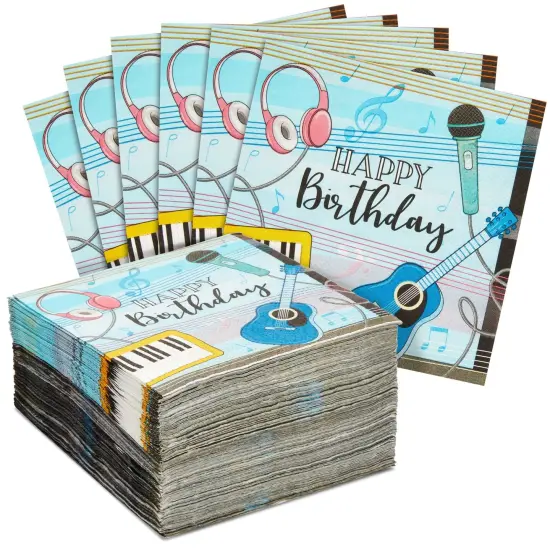 100 Pack Music Notes Paper Napkins for Music Themed Party Decorations (5x5 In) Blue {1}