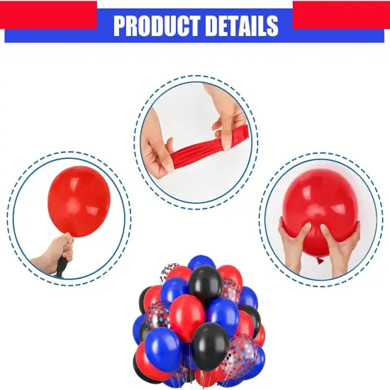60PCS Blue Red and Black Balloons,12 inch Blue Red and Black Balloon Arch Kit Red Black and Blue Birthday Decorations,Suitable for Hero Party Birthday Shower Graduation Party Decorations {3}