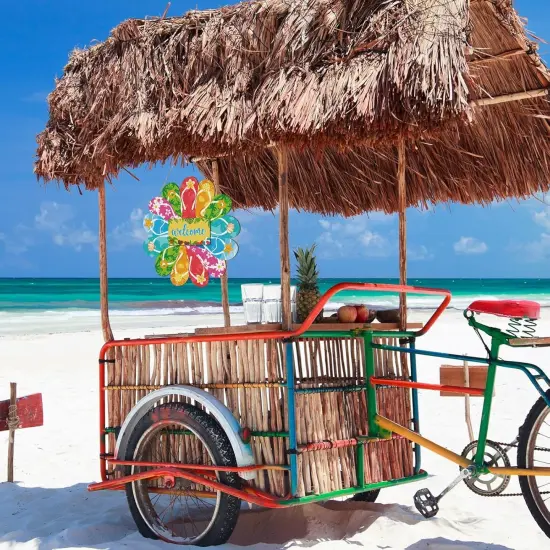 Summer Slippers Hanging Sign Flip Flop Shape Welcome Wooden Door Sign with Rope Rustic Wall Sign for Summer {5}