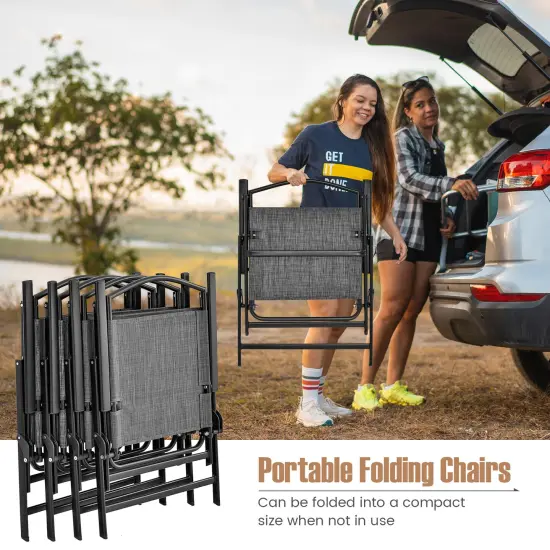 Set of 4 Patio Folding Chairs with Heavy-Duty Metal Frame and Fabric Seat {6}
