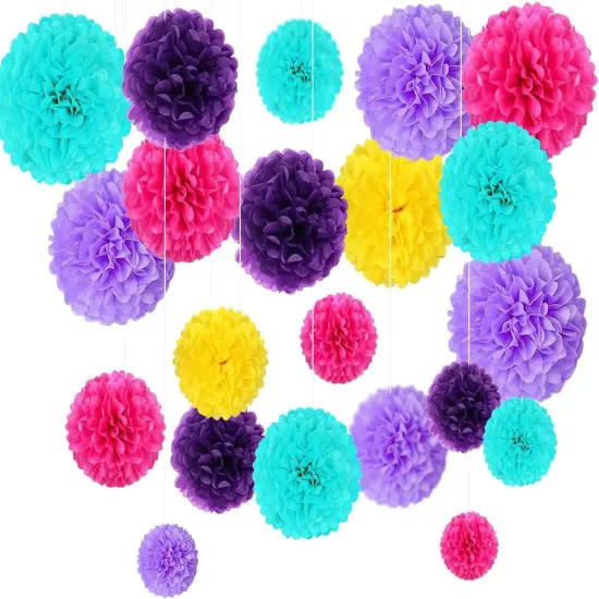 Blue Purple Yellow Rose Pink Tissue Paper Pom Poms Flower Set Decor-30PCS Ideal for Birthday,Bridal Showers,Wedding,Baby Shower Party Decorations (12",10",8",6) {1}