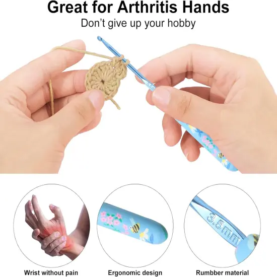 Crochet Hooks Set, 12 Sizes 2.0mm(B)-8.0mm(N) Ergonomic Handle for Arthritic Hands, Soft Rubber Grip Knitting Needles Kit {3}