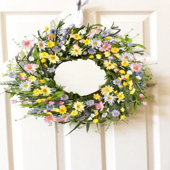 Summer Floral Artificial Daisy Wreath 24Inch Front Door Wreath with Colorful Daisy Summer Wreaths {3}