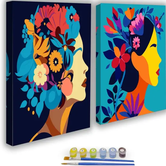Flowers Girls Paint by Numbers Kit for Adults Framed - Acrylic Easy Paint by Numbers for Adults Beginner, DIY Paint by Numbers on Canvas for Home Wall Decor 8x8inch {1}