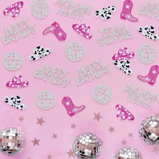 Cowgirl Disco Birthday Confetti, Disco Cowgirl Birthday Party Decorations, Glitter Disco Ball and Pink Cowgirl Boot Hat Confetti for Birthday Table Decor（100pcs） {5}