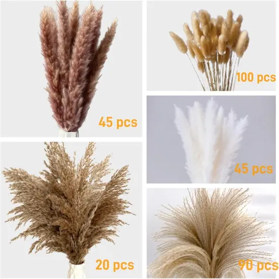 300 Pcs Dried Pampas Grass Bulk, Boho Dried Flowers Bouquet Pampas Grass Decor {2}