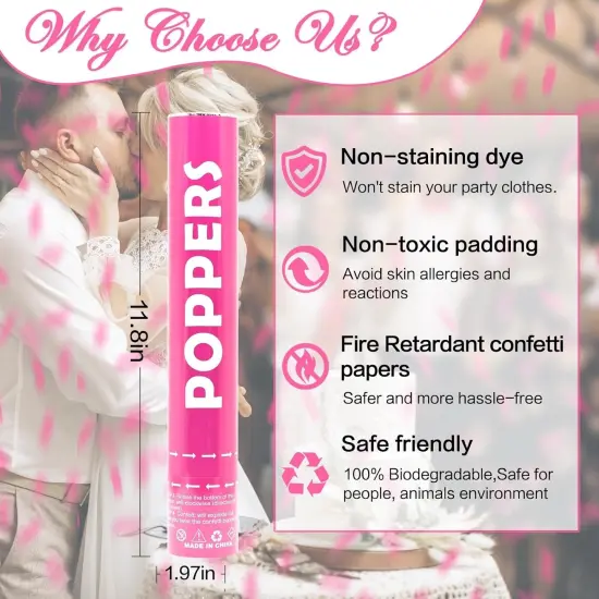 Confetti Cannon Pink 12 Pack Biodegradable Handheld Confetti Party Poppers for Weddings, Gender Reveals, Birthdays & Celebrations 12-Inch Twist Confetti Shooters for Party Fun {2}