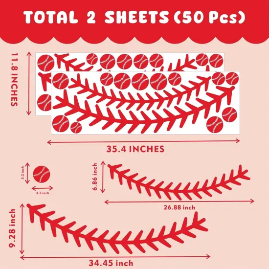 Vinyl Baseball Wall Decals Big Baseball Stitches Stickers Peel and Stick Ceiling Decals Baseball Lace Wall Stickers Large Sport Ball Wall Stickers for Teens Boy Girl Bedroom Playroom Decor {5}